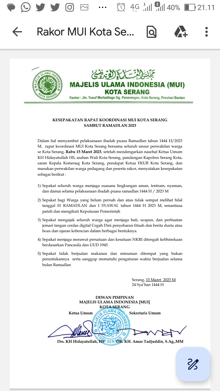 Ramadhan, MUI Kota Serang Ajak Rawat Kesatuan dan Persatuan