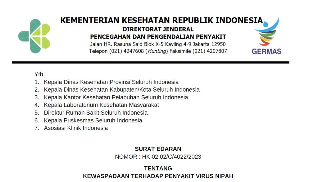 Kementerian Kesehatan Ingatkan Dinkes Waspadai Penyebaran Virus Nipah