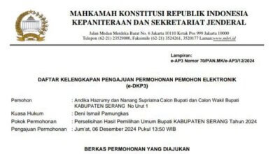 Andika-Nanang Gugat ke MK, Tuding Ada Kecurangan TSM di Pilkada Kabupaten Serang